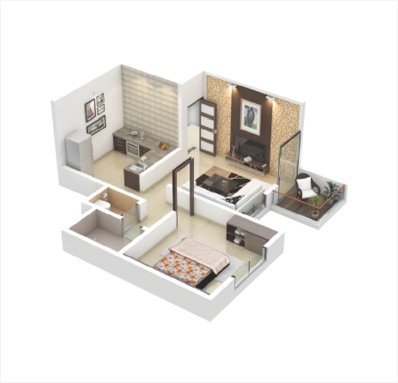 3d view of 1 bhk flat